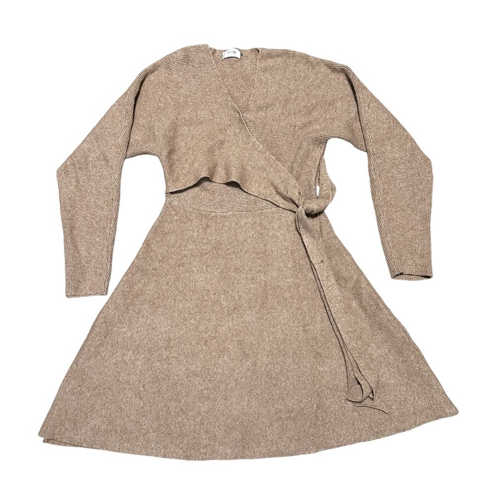 BluIvy Brown Ribbed Wrap Sweater Dress Women's Large